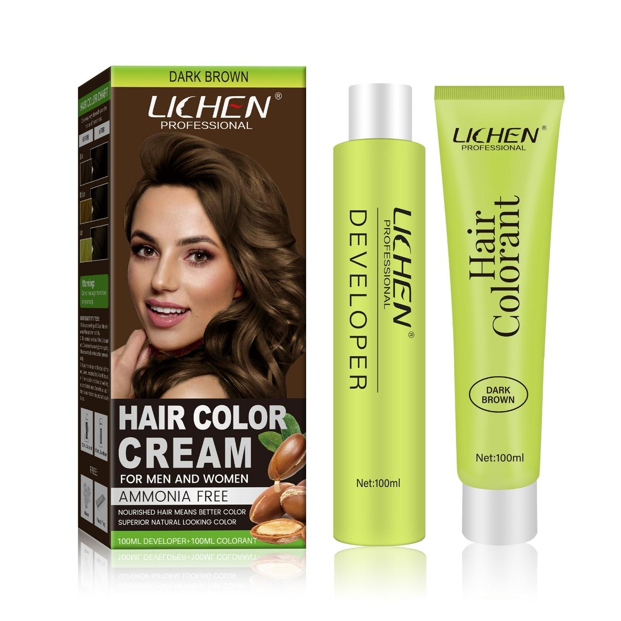 Lichen Hair Color Cream 200ml (100ml Color Cream + 100ml Developer)
